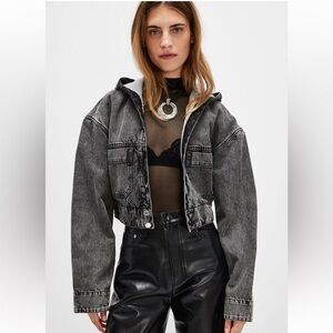 Women's Gray Cropped Oversized Denim Jacket